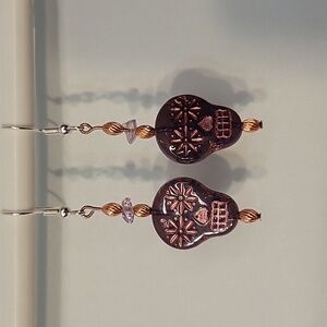 Sugar Skull Earrings in Purple and Copper, Handmade Host Pick